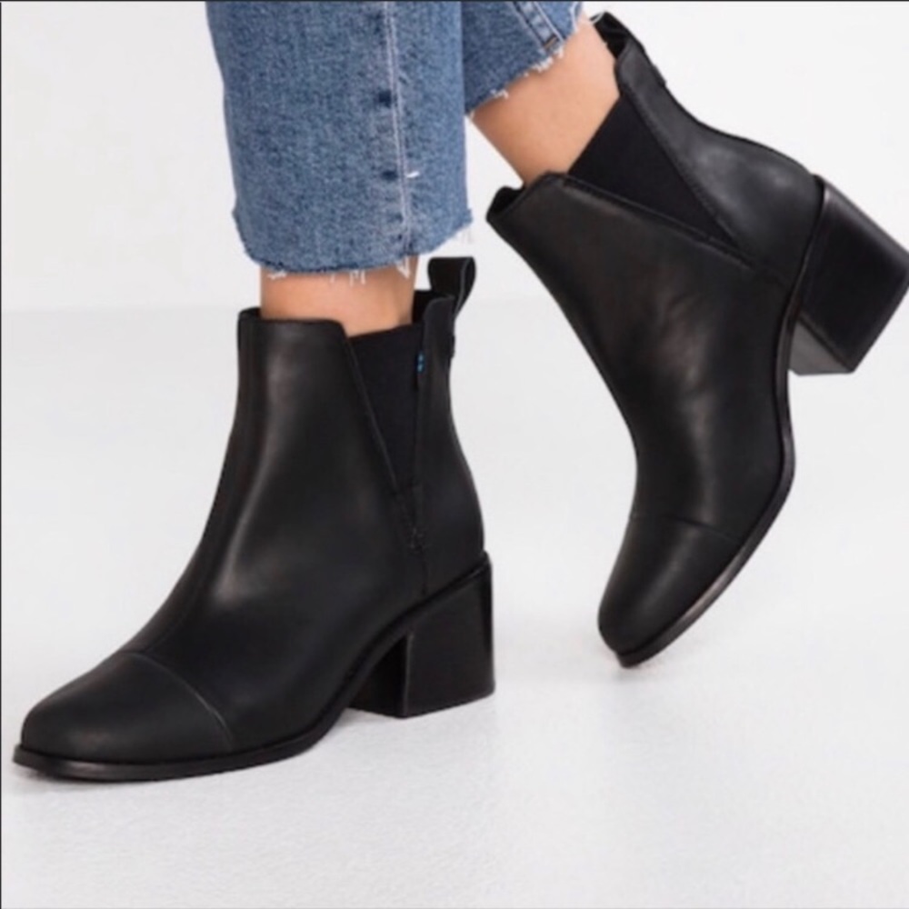 Toms Esme Leather Black Bootie Boot